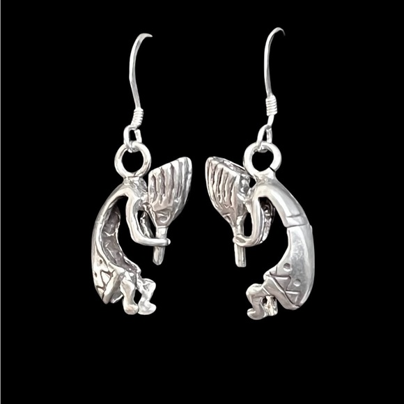 Native American Kokopelli sterling silver dangle earrings - Picture 1 of 9